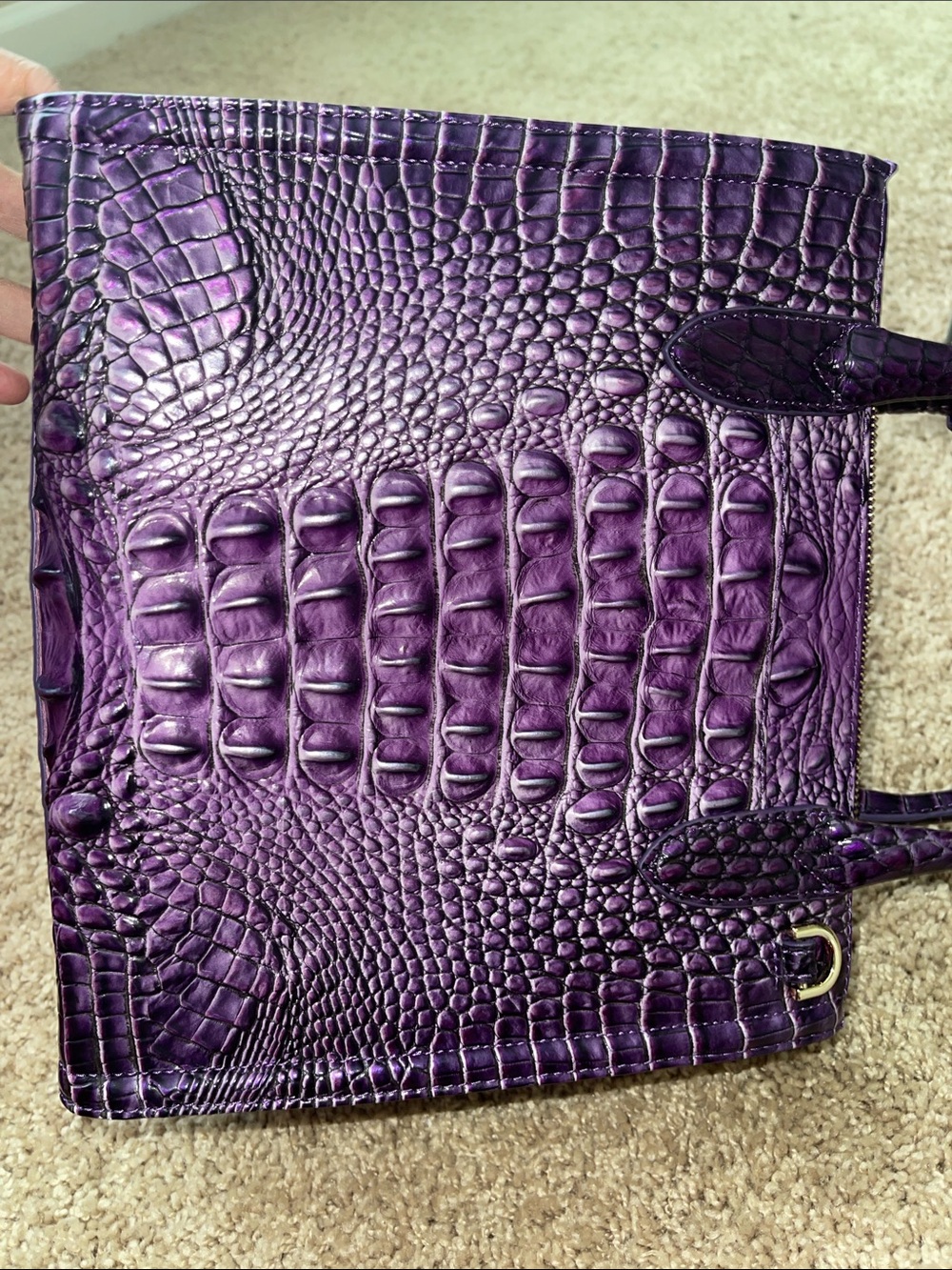 Brahmin Purple Croc-Embossed Leather Satchel with Gold Charm - Picture 7 of 8